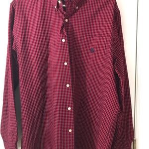 Men’s Chaps XL Tall red and navy plaid cotton long sleeve button-up shirt